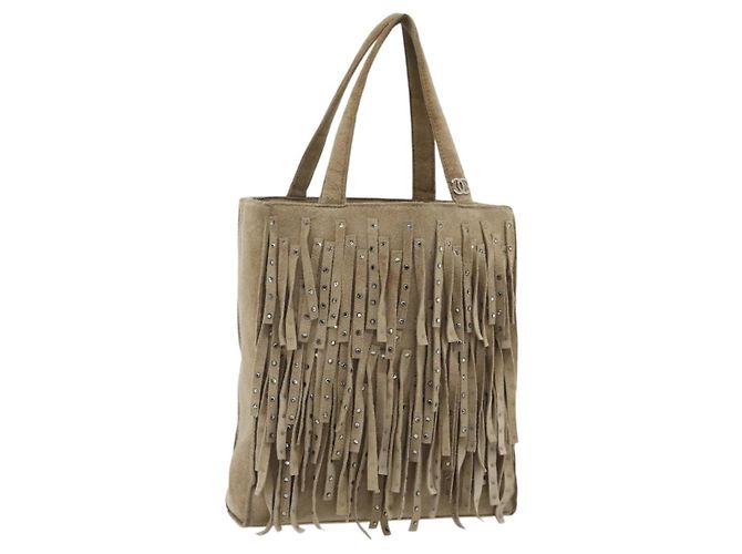 CHANEL Hand Bag Suede Beige Silver CC