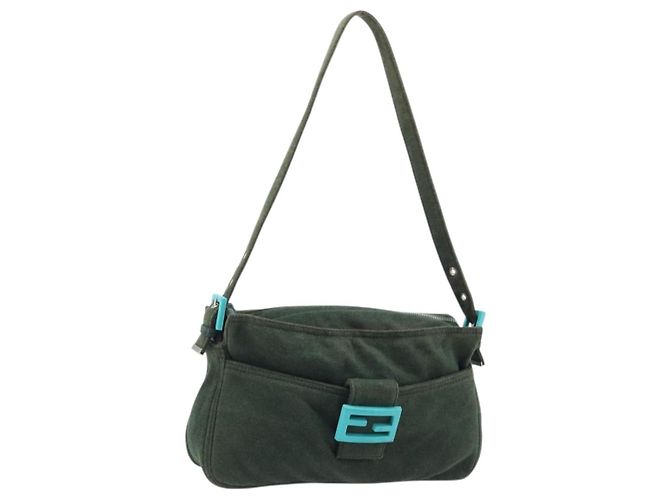 FENDI Mamma Baguette Sac à Main Coton Vert Argent