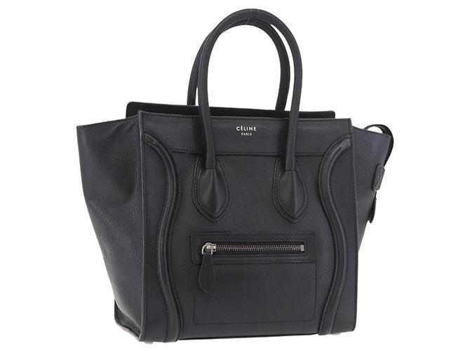 Céline CELINE Luggage Micro Shopper Hand Bag Leather Black Silver