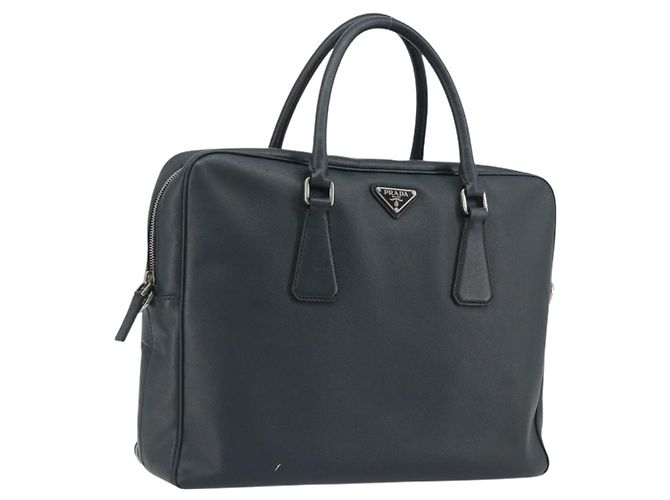 PRADA Business Bag Saffiano leather Navy Silver
