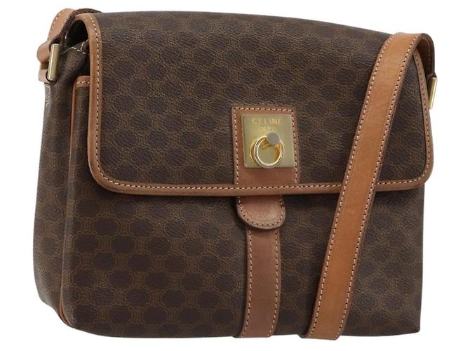 Céline CELINE Macadam Canvas Circle Shoulder Bag PVC Leather Brown Gold