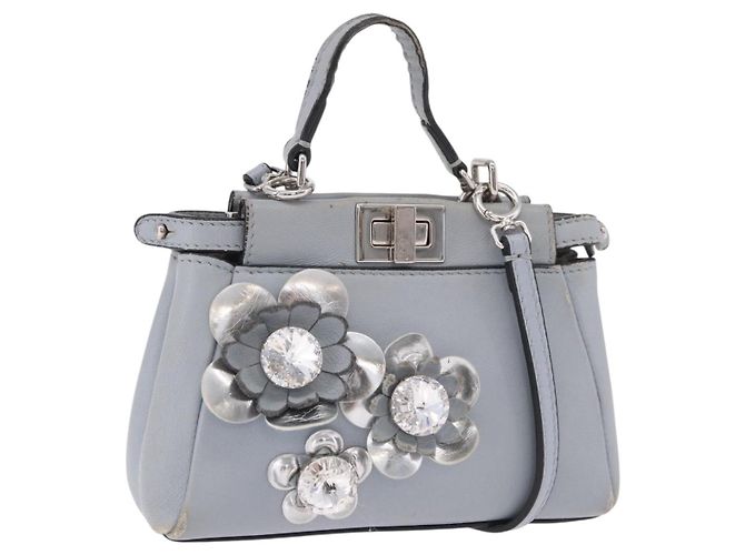 FENDI Shoulder Bag Leather 2way Light Blue Silver
