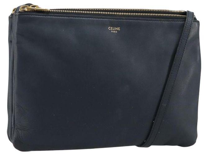 Céline CELINE Trio Shoulder Bag Leather Navy Gold