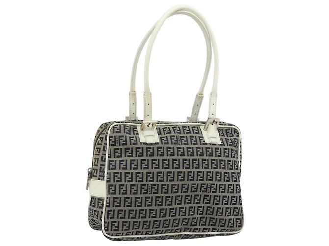 FENDI Zucchino Canvas Hand Bag Navy Silver