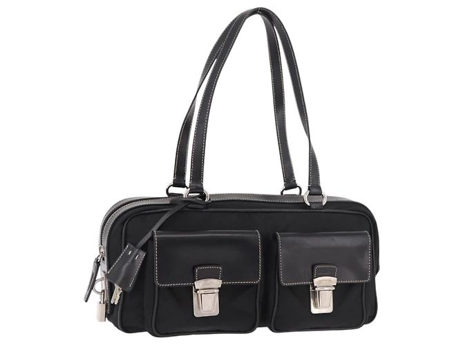 PRADA Shoulder Bag Nylon Black Silver 
