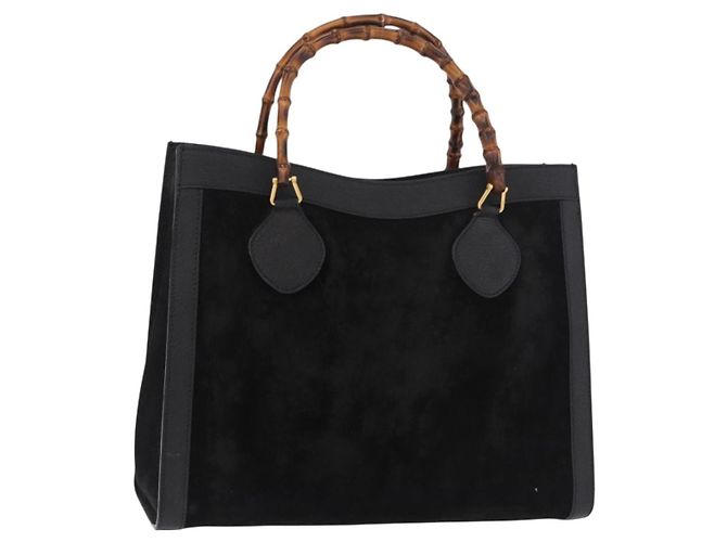 GUCCI Sac à main Bamboo Daim Noir Or