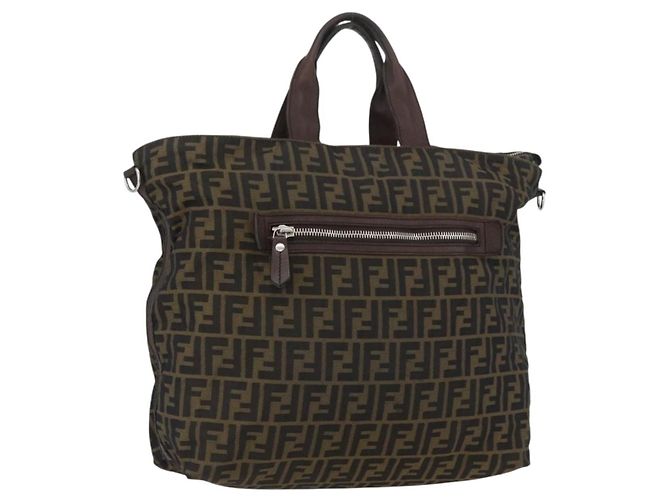 FENDI Zucca Canvas Hand Bag Black Brown