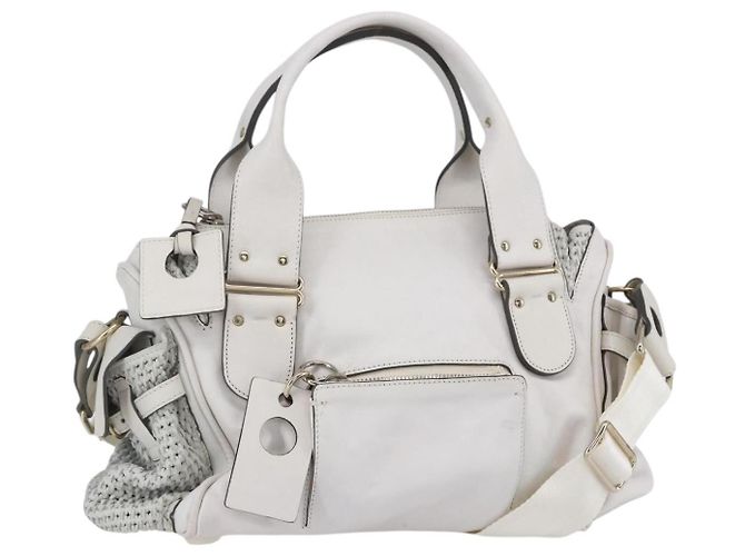 Chloé Chloe Schultertasche Leder 2way Weiß Silber