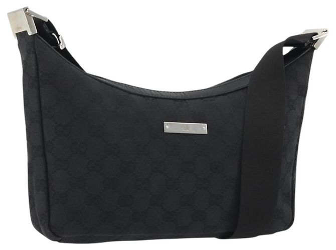 GUCCI GG Canvas Shoulder Bag Black Silver 35098