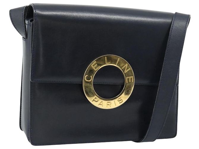 Céline CELINE Circle Shoulder Bag Leather Black Gold