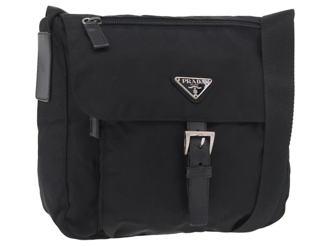 Borsa a tracolla PRADA in nylon nero e argento, autentica 189321A