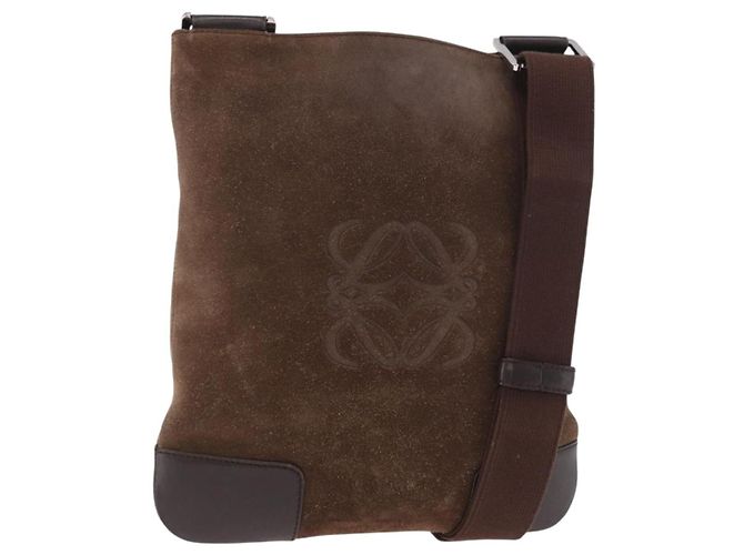 LOEWE Anagram Shoulder Bag Suede Brown Silver