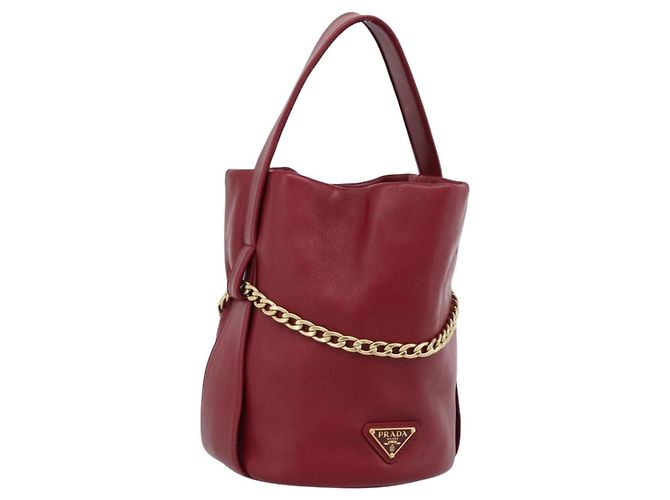 PRADA Petit Sack Hand Bag Leather Red Gold