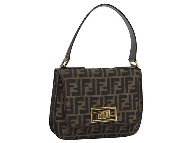 FENDI Zucca Canvas Schultertasche Schwarz Braun