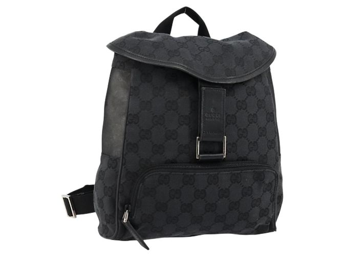 GUCCI GG Canvas Backpack Black Silver 019 0352