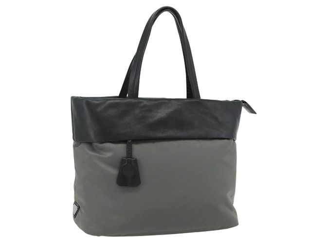 PRADA Handtasche Nylon Leder Grau schwarz