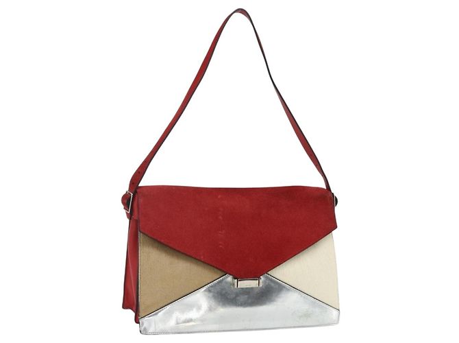 Céline CELINE Schultertasche Leder Rot Silber