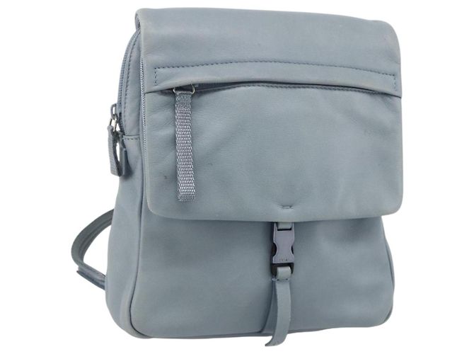 PRADA Backpack Leather Light Blue Silver