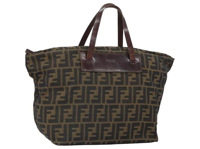 FENDI Sac à main en toile Zucca Noir Marron