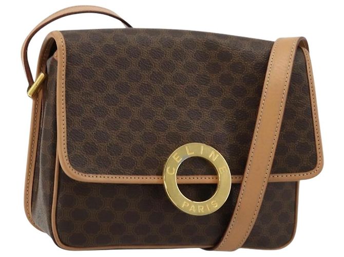 Céline CELINE Macadam Canvas Circle Shoulder Bag PVC Leather Brown Gold