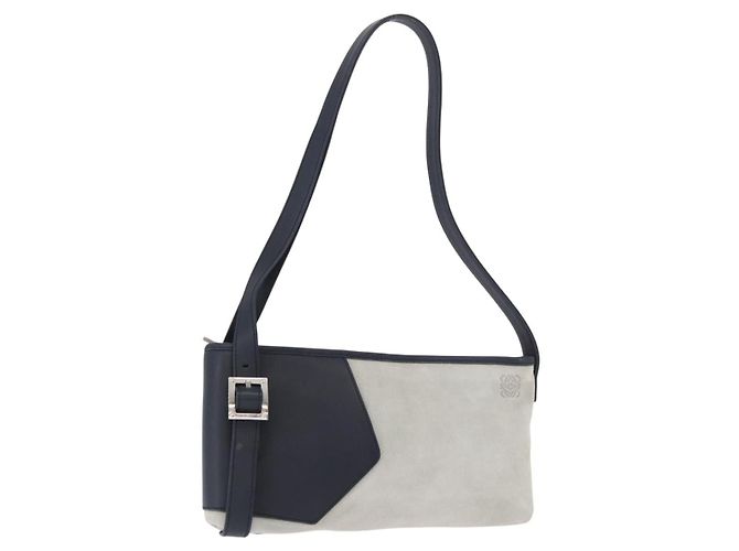 LOEWE Anagram Shoulder Bag Suede Leather Gray Silver