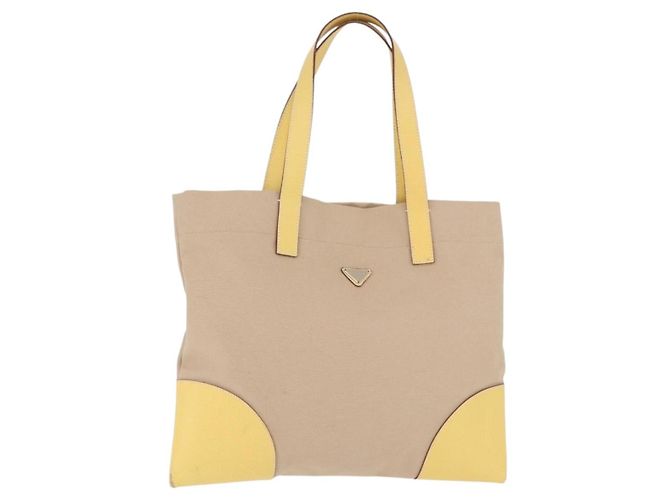 PRADA Tote Bag Canvas Beige Silver