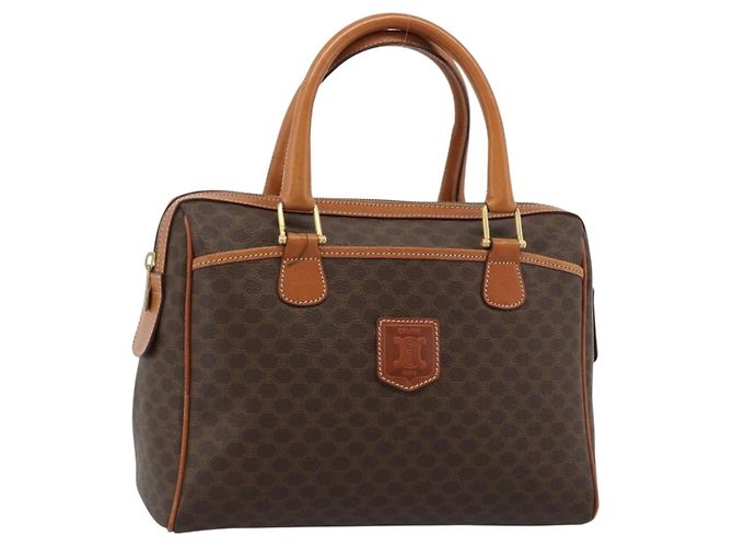Céline CELINE Macadam Canvas Boston Bag PVC Leather Brown Gold