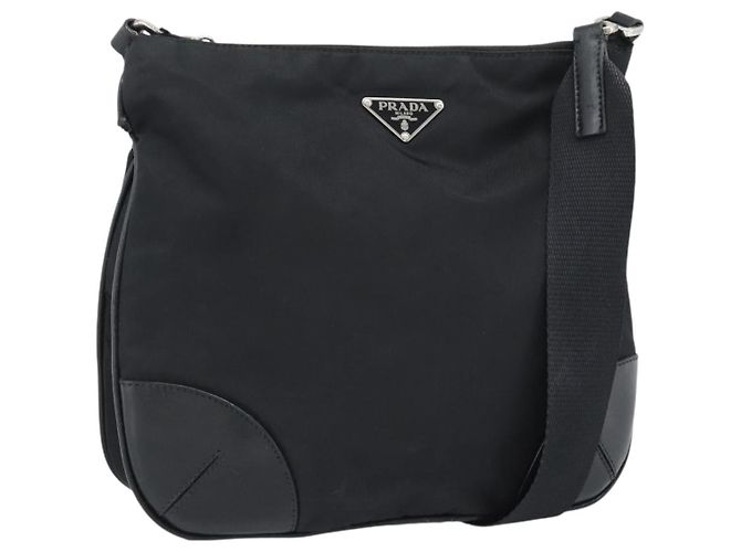 PRADA Shoulder Bag Nylon Black Silver 