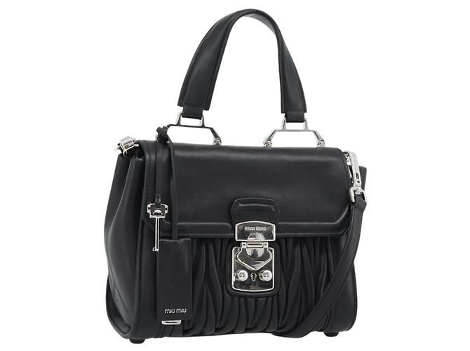Miu Miu Matelasse Hand Bag Leather 2way Black Silver