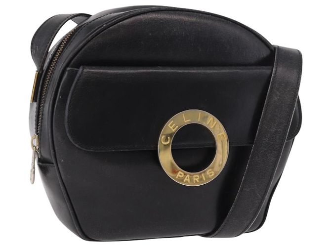Céline CELINE Circle Shoulder Bag Leather Black Gold