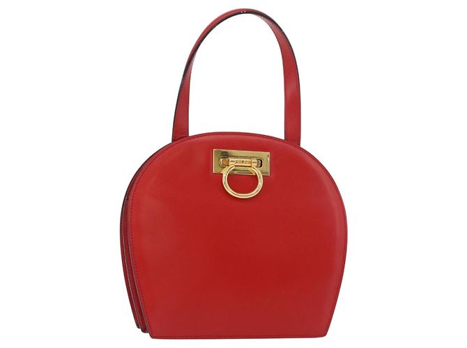 Céline CELINE Circle Hand Bag Leather Red Gold