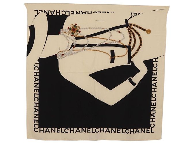 CHANEL Scarf Silk Black CC