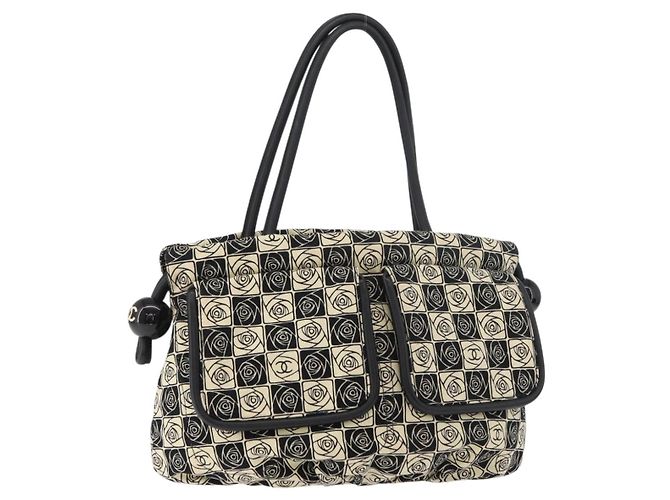 CHANEL Camelia Tote Bag Canvas Black Silver CC