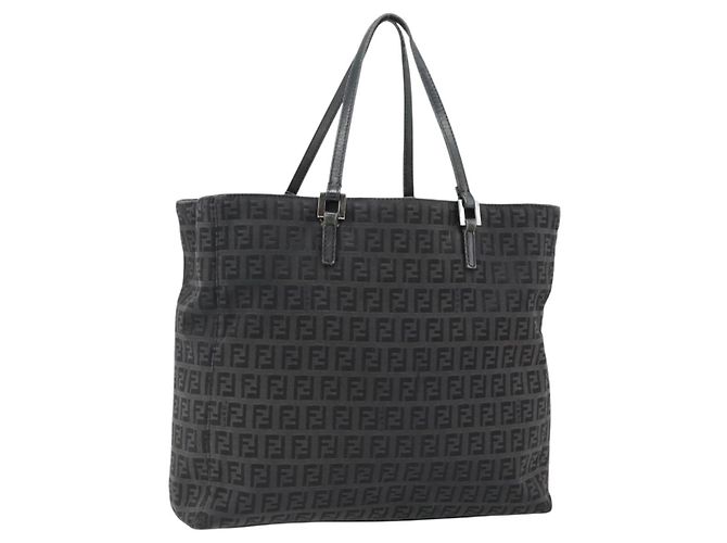 FENDI Bolsa de mão em lona Zucchino Preta Prata