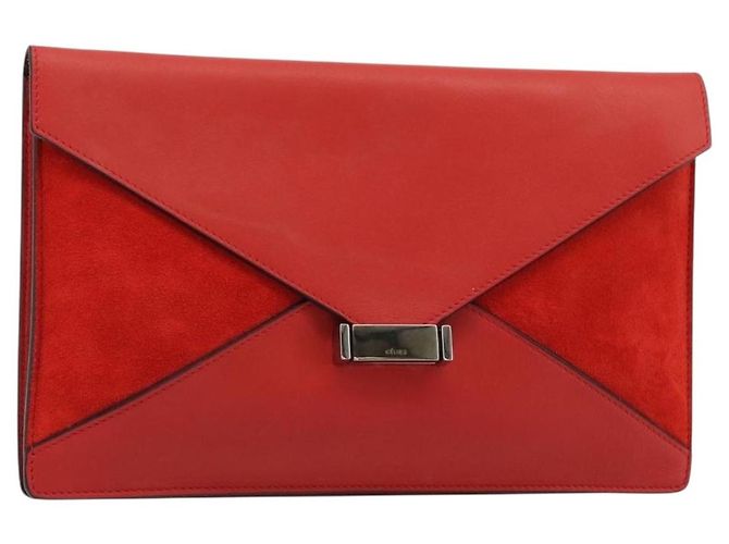 Céline CELINE Clutch Bag Leather Red Silver