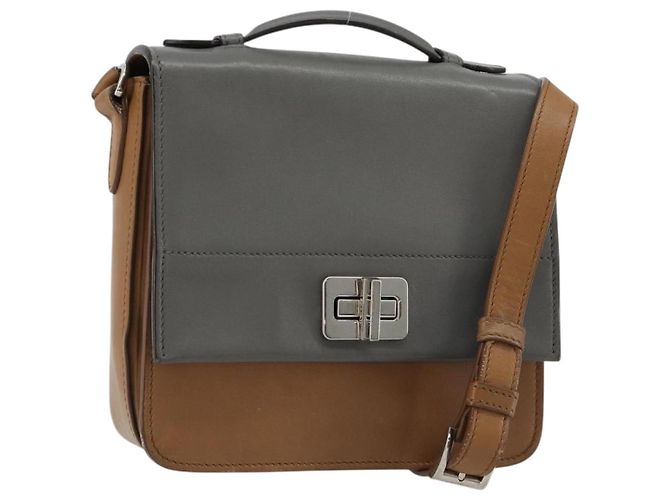PRADA Shoulder Bag Leather Brown Silver