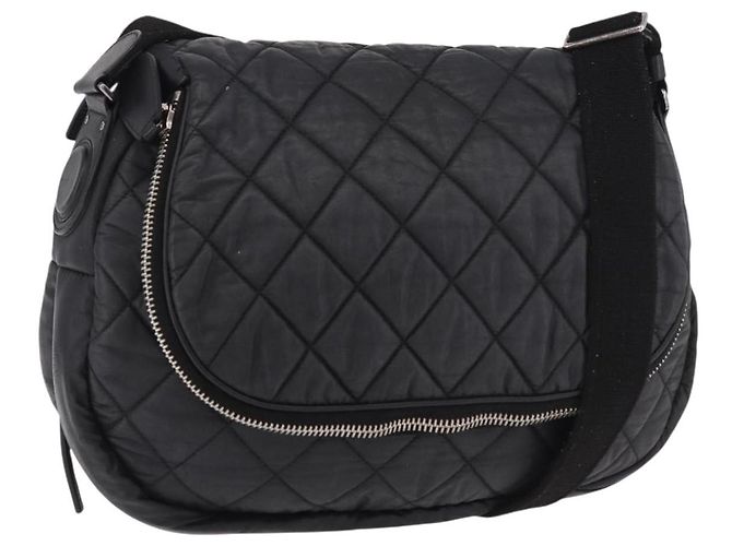 CHANEL Matelasse Shoulder Bag Coated Canvas Black Silver CC