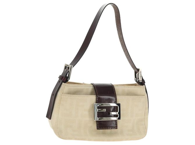 FENDI Zucca Canvas Mamma Baguette Shoulder Bag White Silver