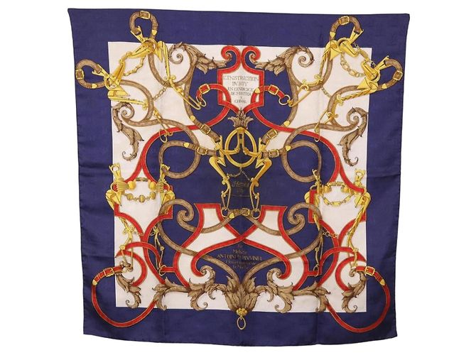 Hermès HERMES Carre 90 Scarf  L'INSTRVCTION DV ROY  Silk Navy