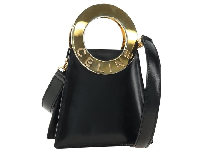 Céline CELINE Circle Shoulder Bag Leather Black Gold