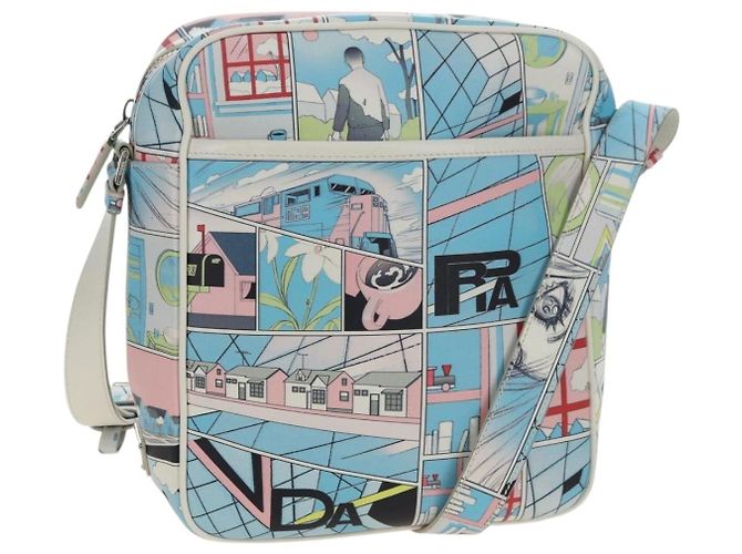 PRADA Comic Print Shoulder Bag Leather White Silver