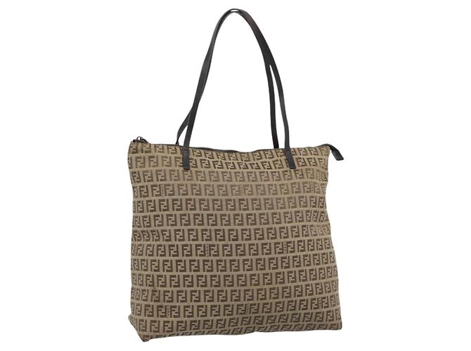 FENDI Zucchino Canvas Hand Bag Beige Silver