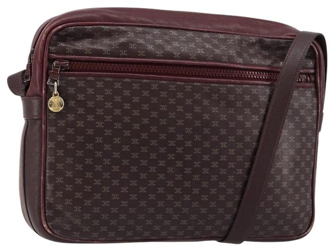Céline CELINE Sac à épaule en cuir Bordeaux Or