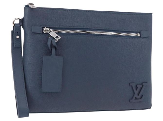 LOUIS VUITTON Takeoff Pouch Cowhide leather Blue Atlantic M82813