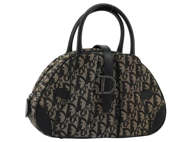 Christian Dior Trotter Canvas Double Saddle Hand Bag Black Silver