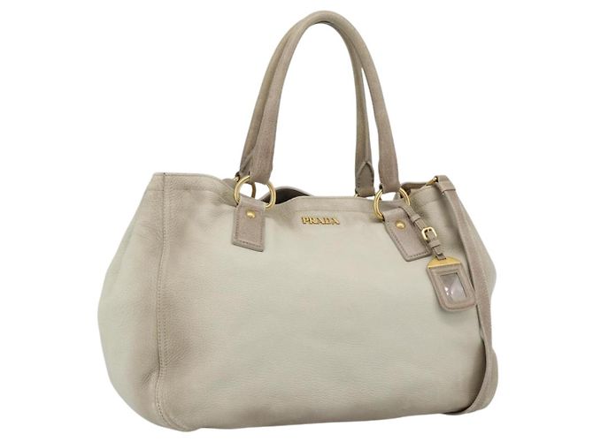 PRADA Tote Bag Leather 2way Beige