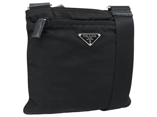 Borsa a tracolla PRADA in nylon nero e argento, autentica BA13615A