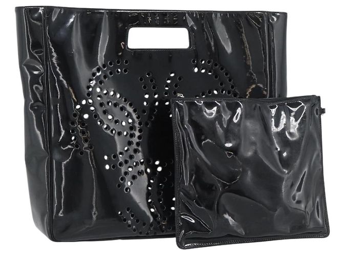 CHANEL Hand Bag Patent leather Black Silver CC