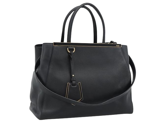 FENDI Tote Bag Leather 2way Black Gold
