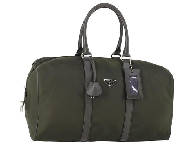 PRADA Bolsa Boston Nylon Khaki Silver